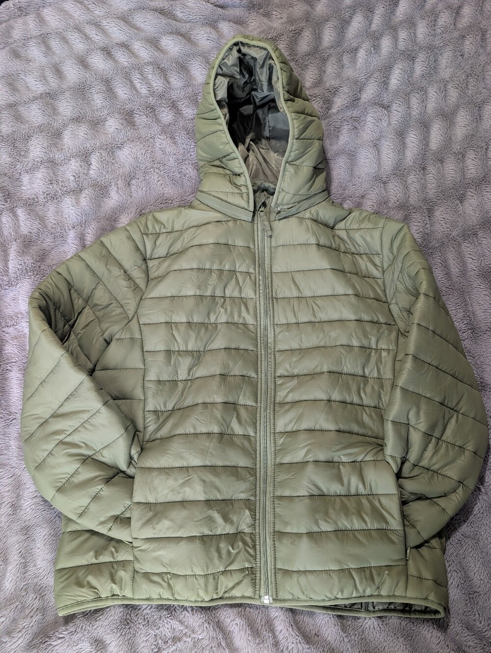 Green Puffer Jacket - Detachable Hood